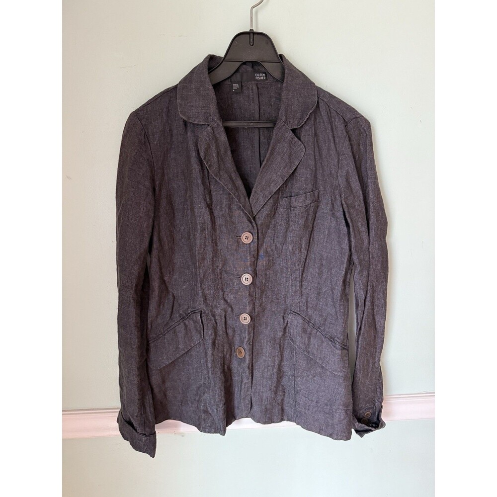 Eileen Fisher Jacket Womens Small Irish Linen Lagenlook Beachy Artsy Lightweight